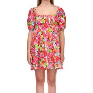 Sanctuary Puff Sleeve Floral Babydoll Dress Geranium Size Small NWT