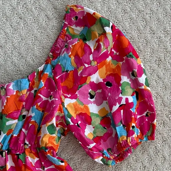 Sanctuary Puff Sleeve Floral Babydoll Dress Geranium Size Small NWT