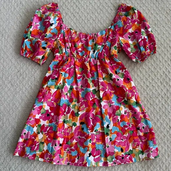 Sanctuary Puff Sleeve Floral Babydoll Dress Geranium Size Small NWT