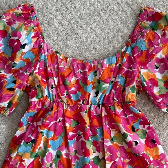 Sanctuary Puff Sleeve Floral Babydoll Dress Geranium Size Small NWT