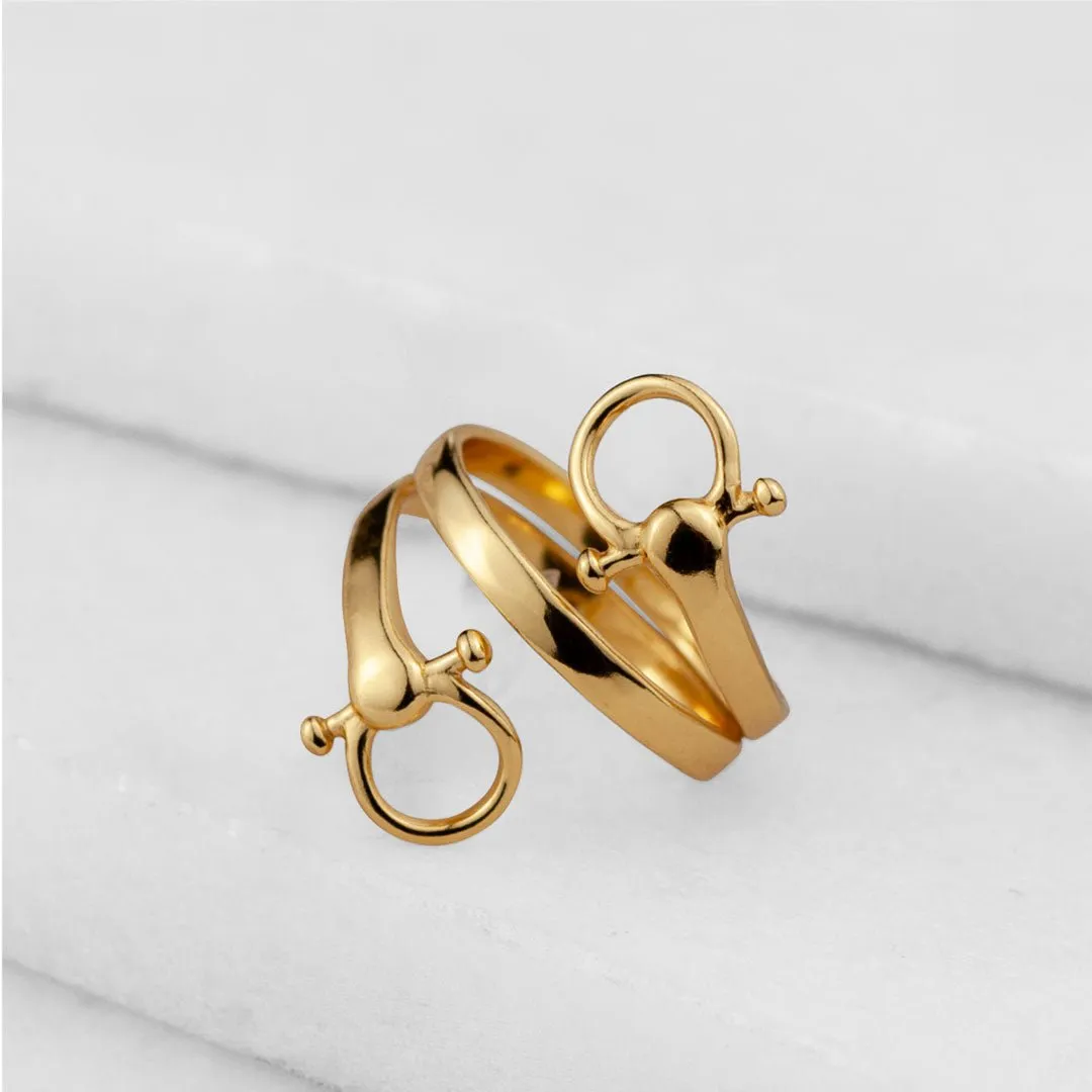 Sandro - Elegant Spiral Design and 14K Gold on Sterling Silver Horse Bit Ring