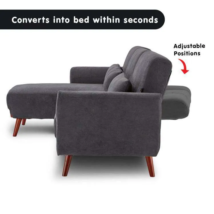 SARANTINO FAUX VELVET SOFA BED COUCH LOUNGE CHAISE CUSHIONS DARK GREY