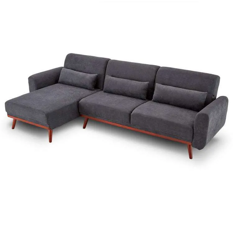 SARANTINO FAUX VELVET SOFA BED COUCH LOUNGE CHAISE CUSHIONS DARK GREY