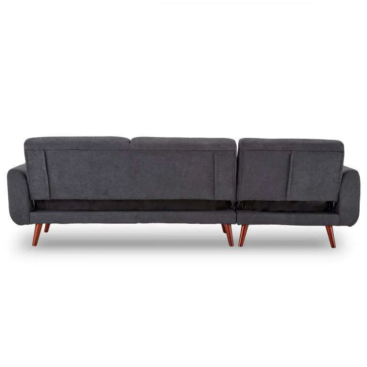 SARANTINO FAUX VELVET SOFA BED COUCH LOUNGE CHAISE CUSHIONS DARK GREY