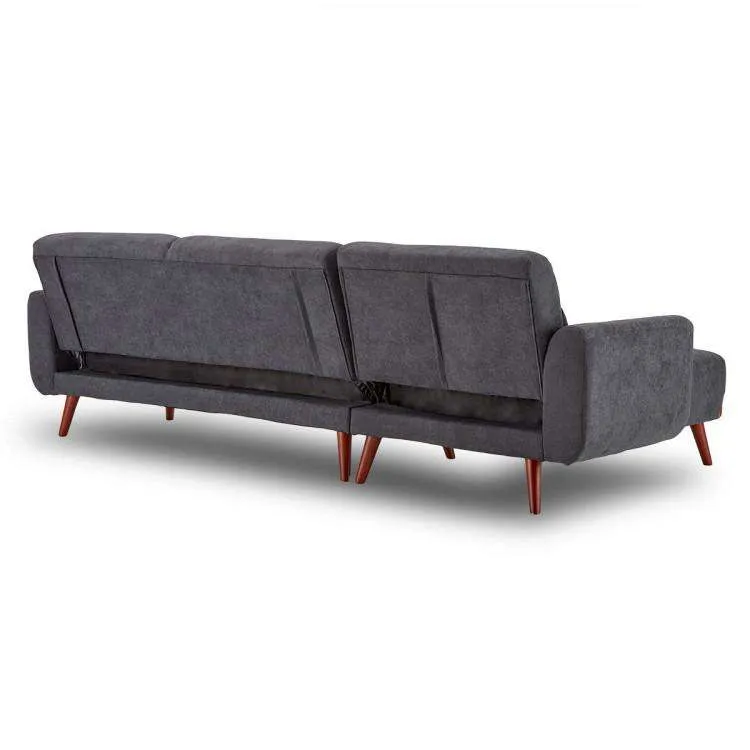 SARANTINO FAUX VELVET SOFA BED COUCH LOUNGE CHAISE CUSHIONS DARK GREY