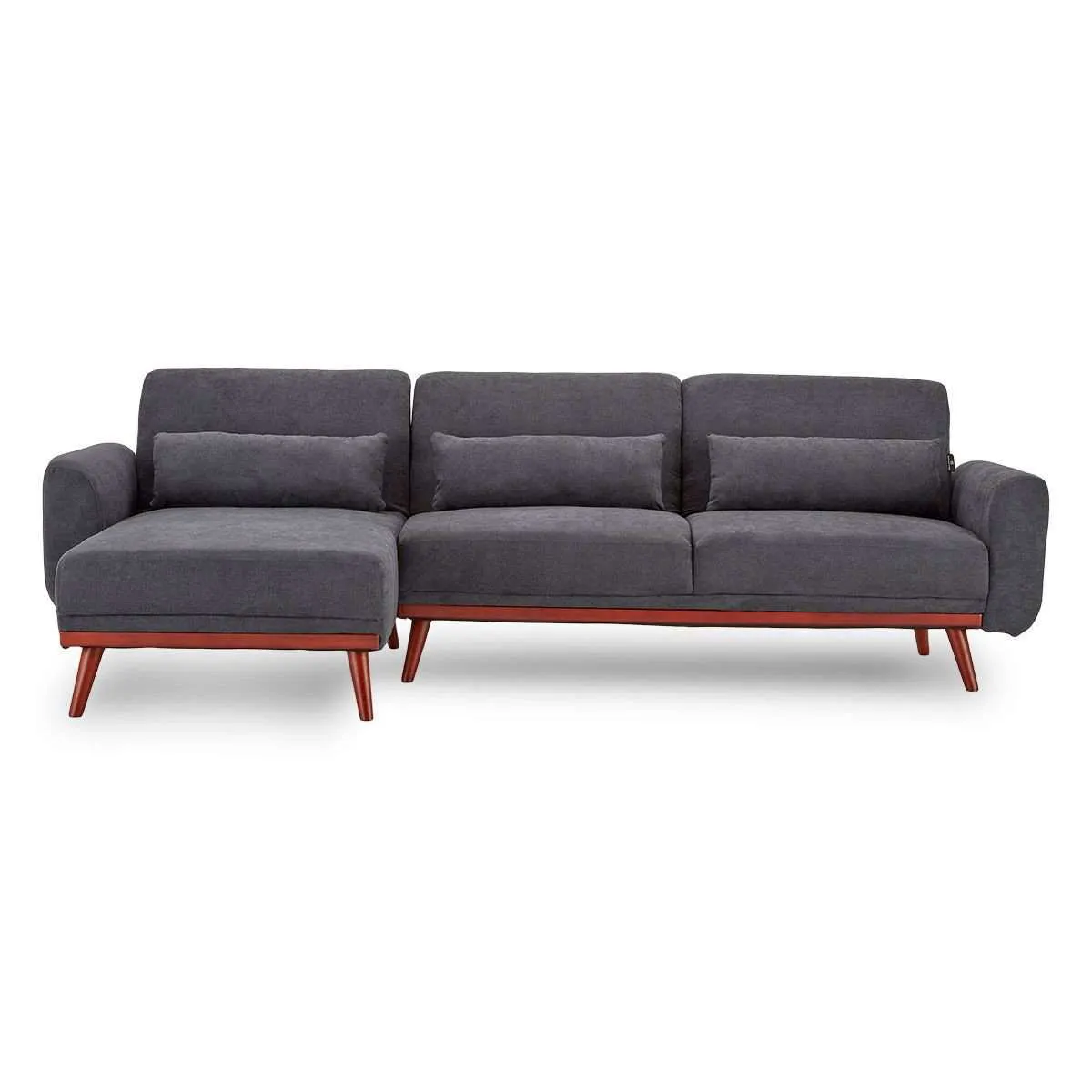 SARANTINO FAUX VELVET SOFA BED COUCH LOUNGE CHAISE CUSHIONS DARK GREY