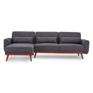 SARANTINO FAUX VELVET SOFA BED COUCH LOUNGE CHAISE CUSHIONS DARK GREY