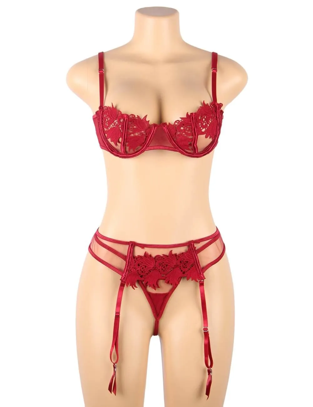 Scandals Embroidery 3 piece set Elegant Applique Lace Bra With Underwire