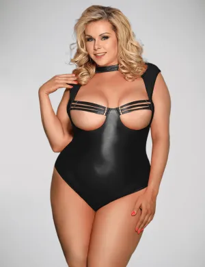 Scandals Faux Leather Open Bust Lingerie with Strappy Design