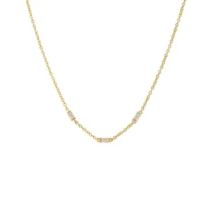 Scattered CZ Triple Baguette Bezel Necklace