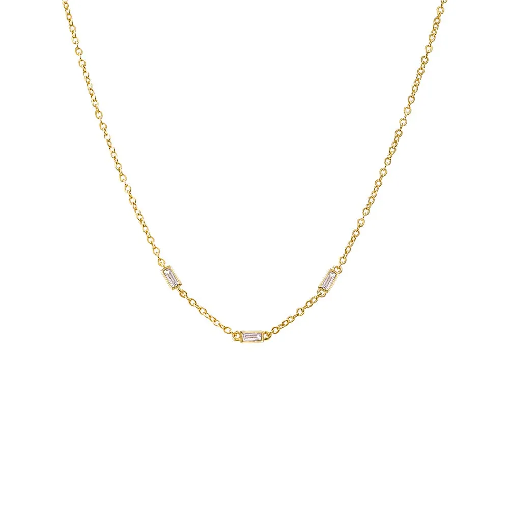 Scattered CZ Triple Baguette Bezel Necklace