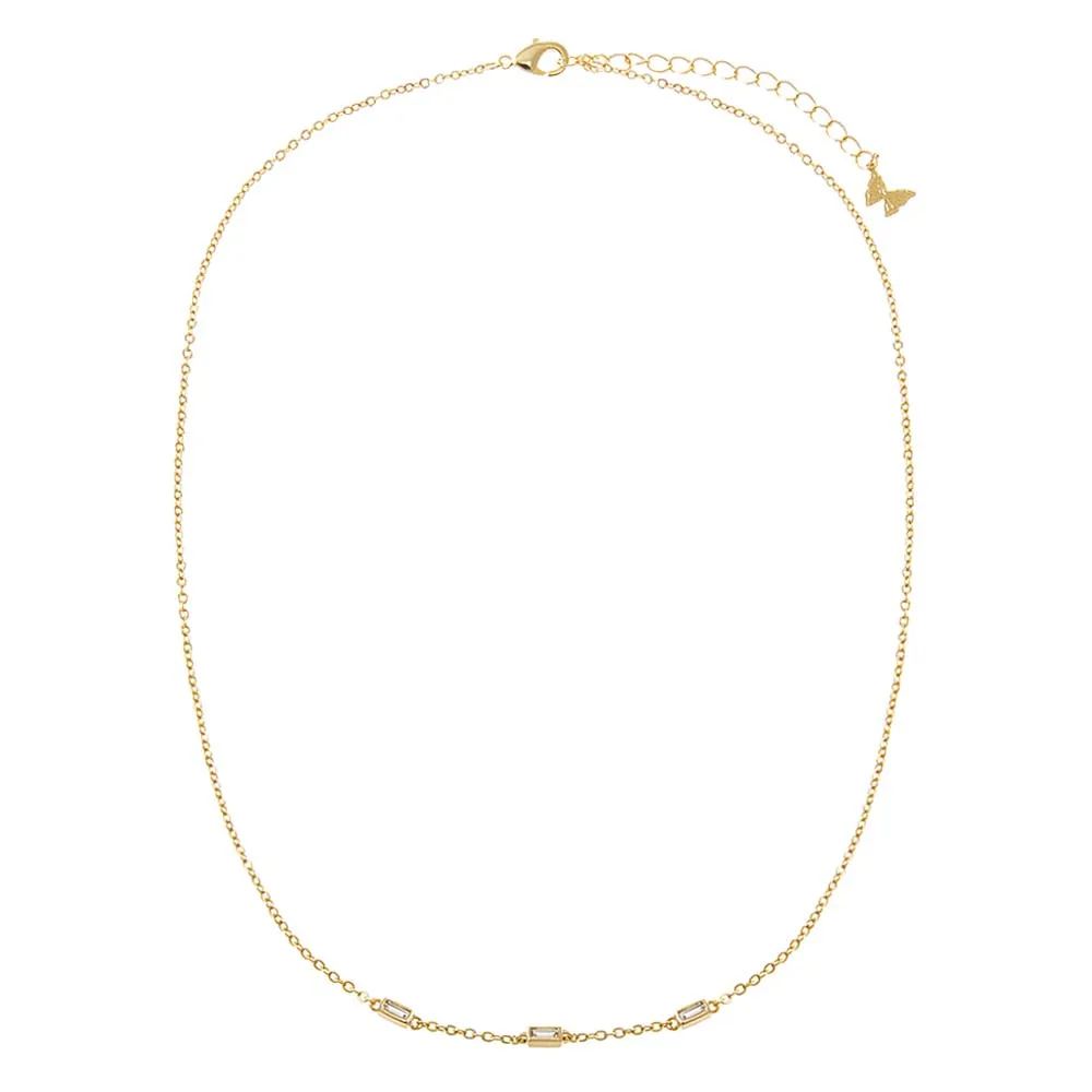 Scattered CZ Triple Baguette Bezel Necklace