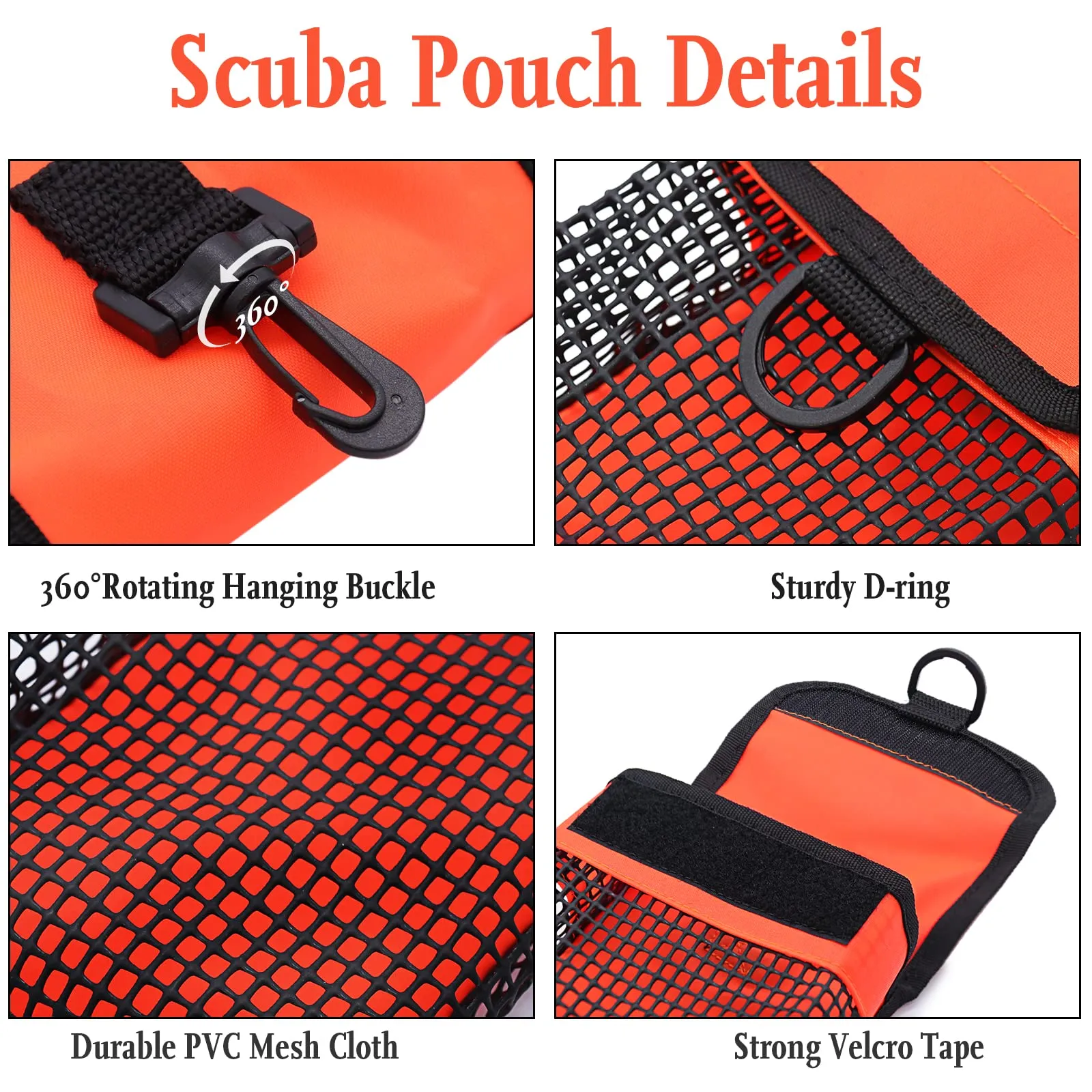 Scuba Diving Gear Bag, Finger Reel/SMB Safety Surface Marker Buoy Mesh Storage Pocket, Snorkeling Equipment Holder Carry Pouch Orange