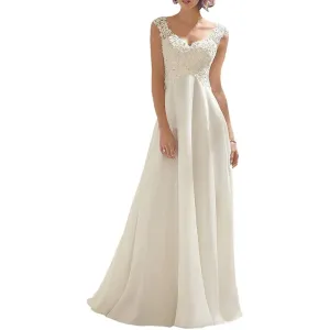 sd-hk Women's Wedding Dress Lace Double V-Neck Sleeveless Evening Dress