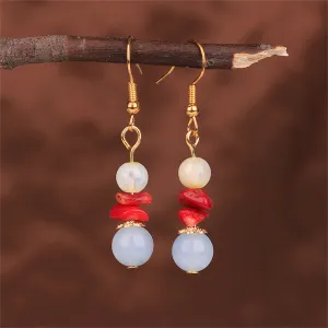 Sea Blue Quartz & 18K Gold-Plated Beads Drop Earrings