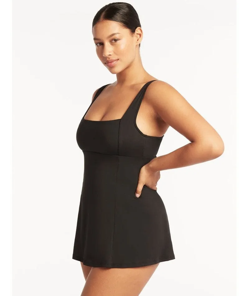 Sea Level Eco Essentials Square Neck Swim Dress - Black