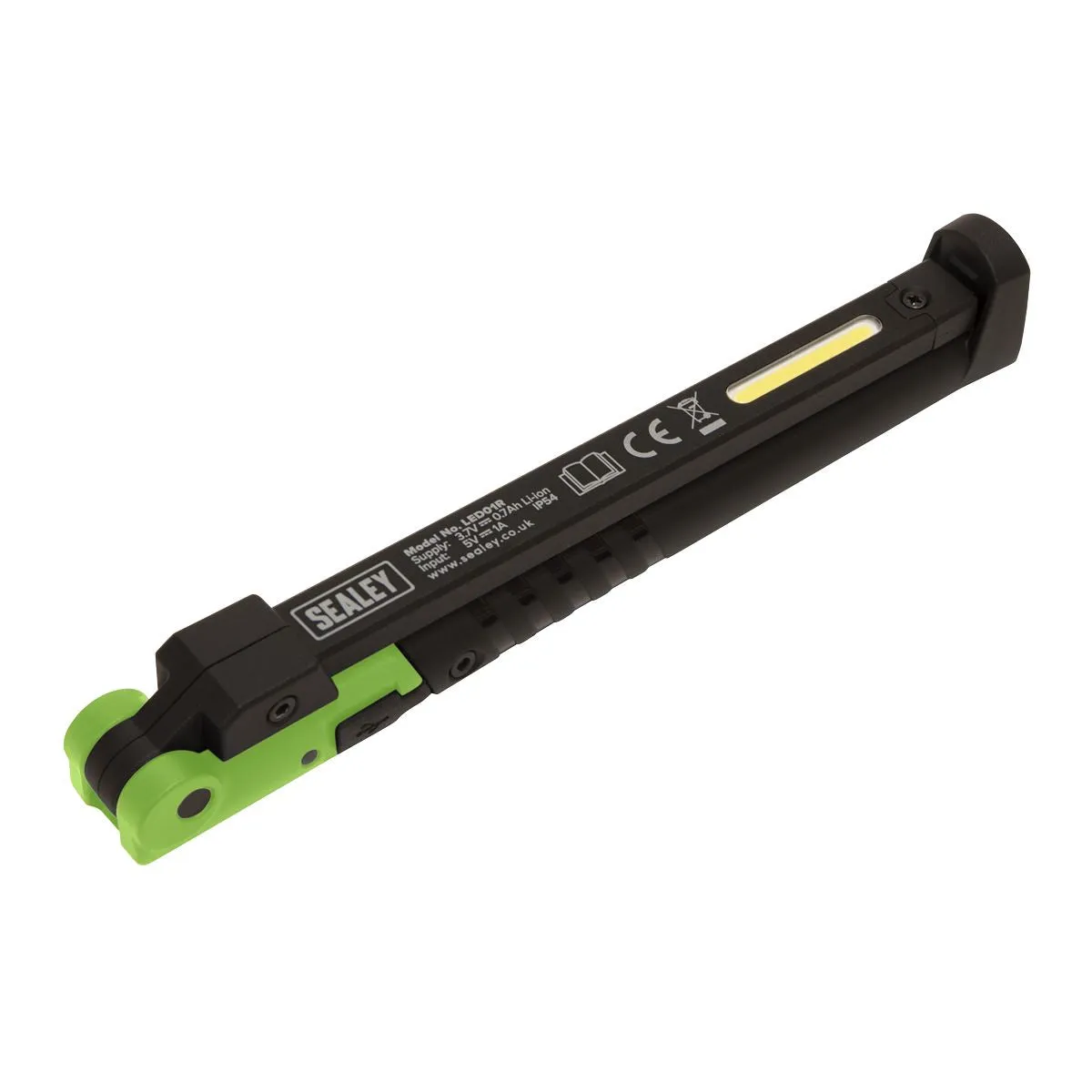 Sealey Rechargeable Slim Folding Pocket Light 2 COB & 1 SMD LED - Green