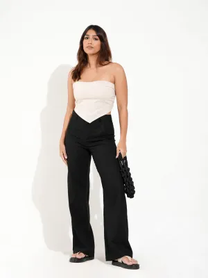 Seam Pocket Detailed Straight Leg Linnen Pant