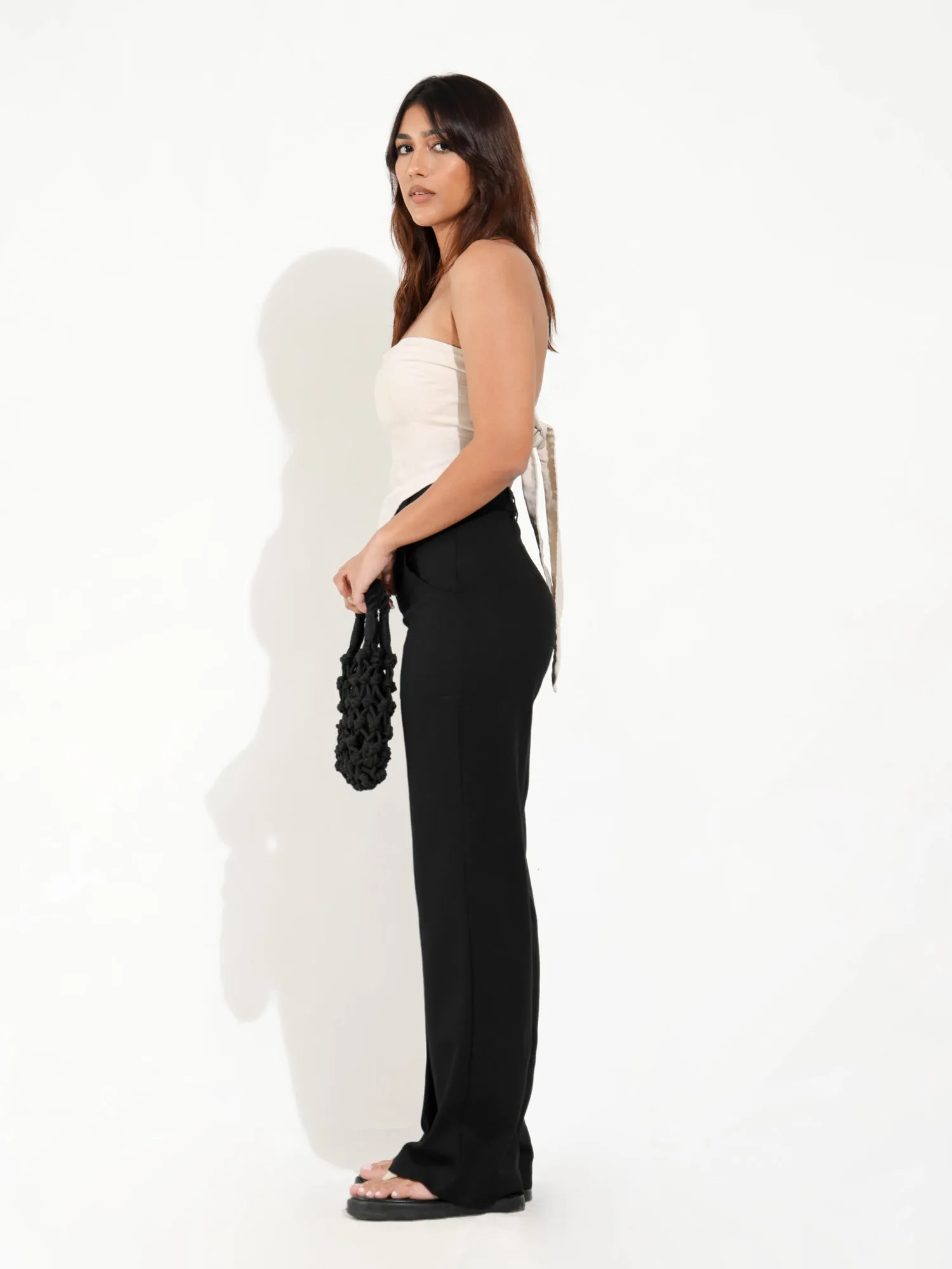Seam Pocket Detailed Straight Leg Linnen Pant