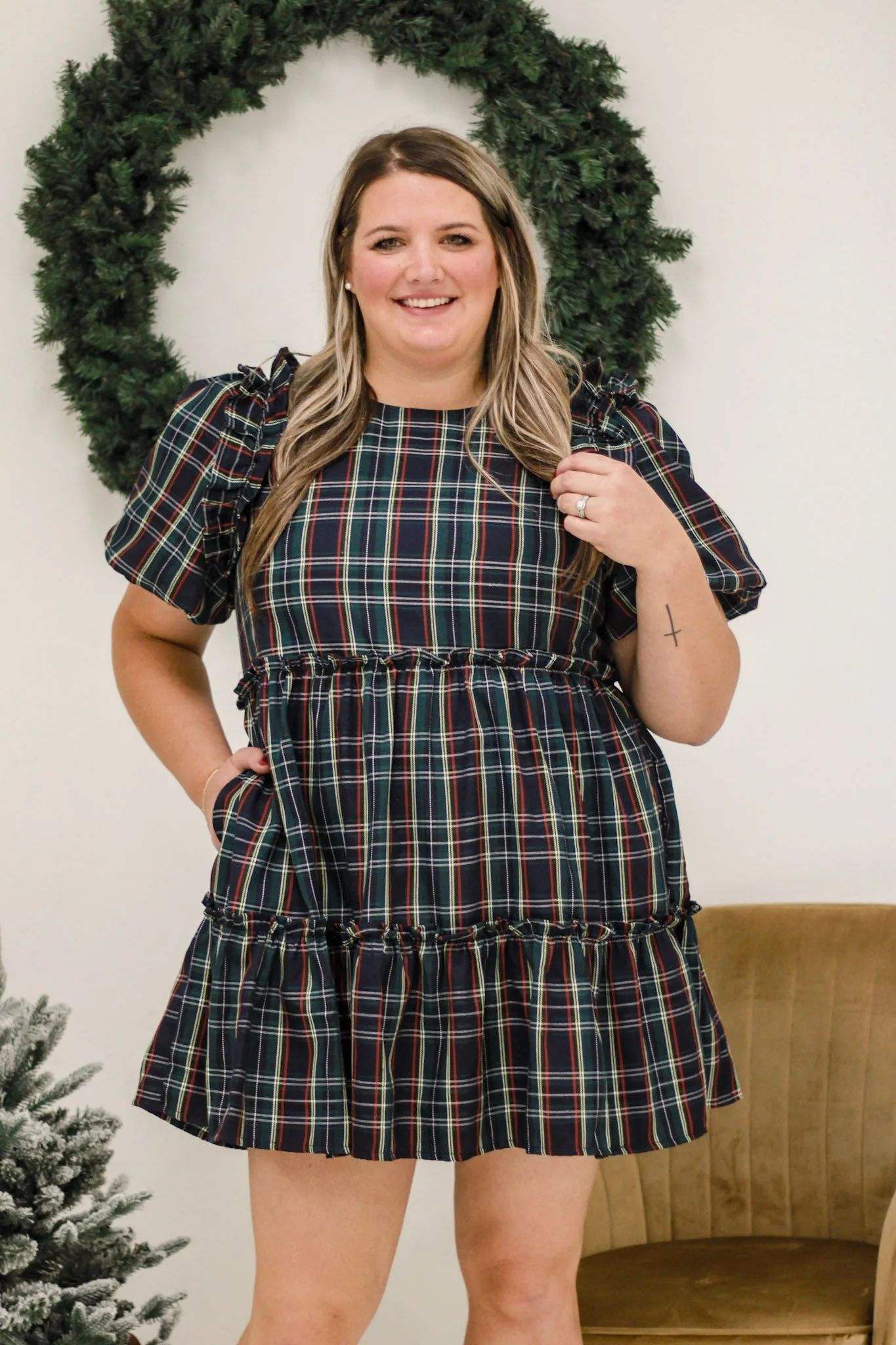 See You on Christmas Eve Plaid Dress