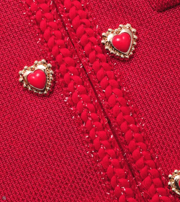 SELF PORTRAIT Red Knit Heart Buttoned Mini Dress