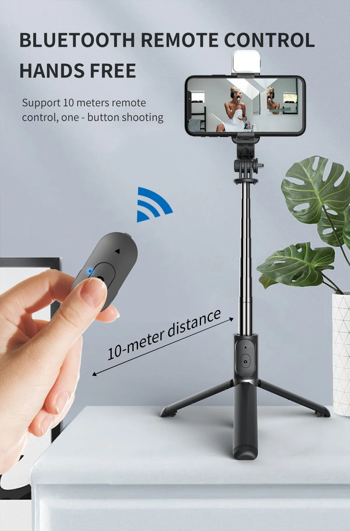 Selfie Stick Extendable Tripod with USB Charging Bluetooth Remote & Supplementary Light Compatible with IOS & Android Phones - 41 inches