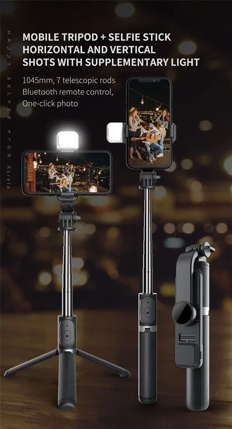 Selfie Stick Extendable Tripod with USB Charging Bluetooth Remote & Supplementary Light Compatible with IOS & Android Phones - 41 inches