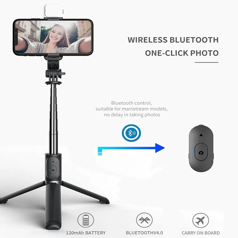 Selfie Stick Extendable Tripod with USB Charging Bluetooth Remote & Supplementary Light Compatible with IOS & Android Phones - 41 inches