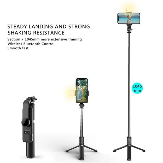 Selfie Stick Extendable Tripod with USB Charging Bluetooth Remote & Supplementary Light Compatible with IOS & Android Phones - 41 inches