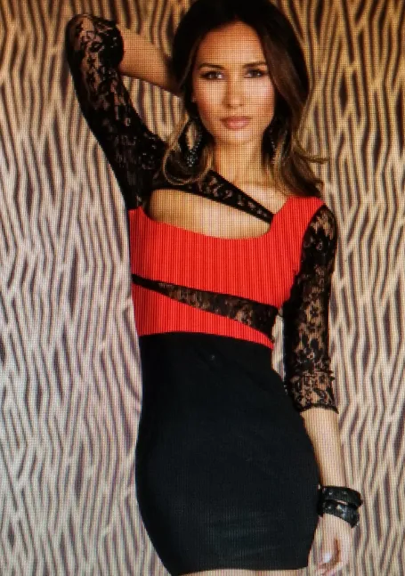 Sensual Red/Black 3/4 Length Sleeve Hollow Out Front Mini Dress