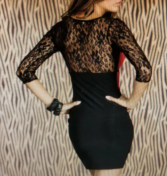 Sensual Red/Black 3/4 Length Sleeve Hollow Out Front Mini Dress