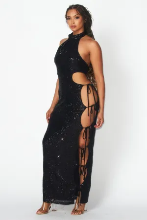 Sequin Side Lace Up Long Dress