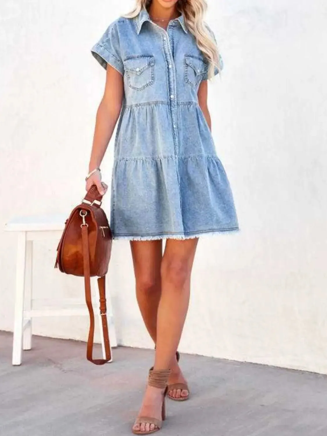 'Serilda' Short Sleeve Denim Dress