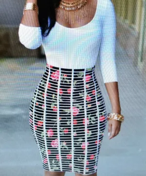Sexy Black With Rose Patchwork Sheath Knee Length Dress