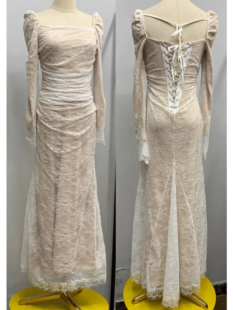 Sexy Bodycon Lace Long Dress Spaghetti Strap Wedding Party Gown Evening Maxi Mermaid Prom Dress