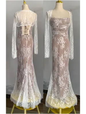 Sexy Bodycon Lace Long Dress Spaghetti Strap Wedding Party Gown Evening Maxi Mermaid Prom Dress