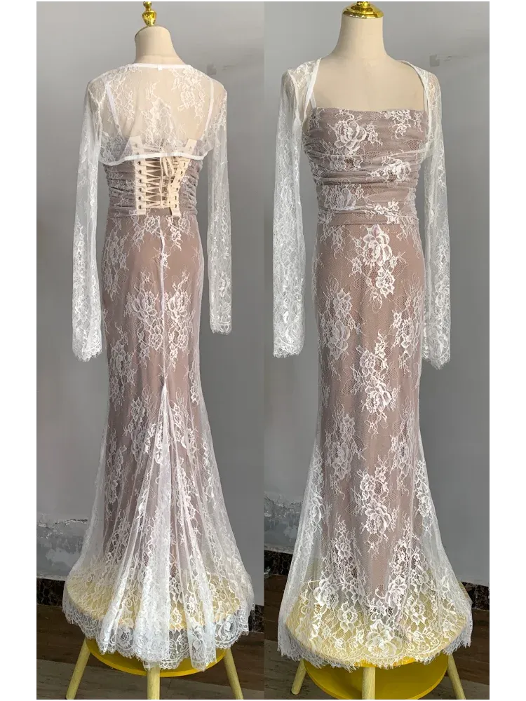 Sexy Bodycon Lace Long Dress Spaghetti Strap Wedding Party Gown Evening Maxi Mermaid Prom Dress