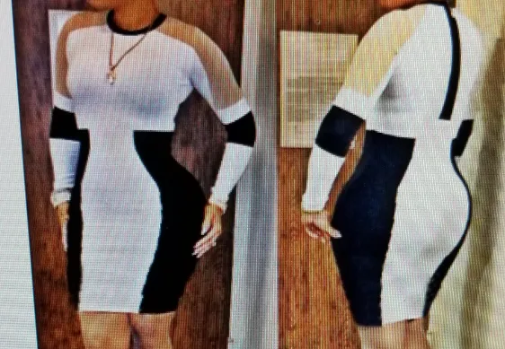 Sexy Hip Hugging White With Black/Blue Outline Mini Dress