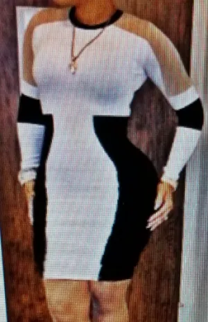 Sexy Hip Hugging White With Black/Blue Outline Mini Dress