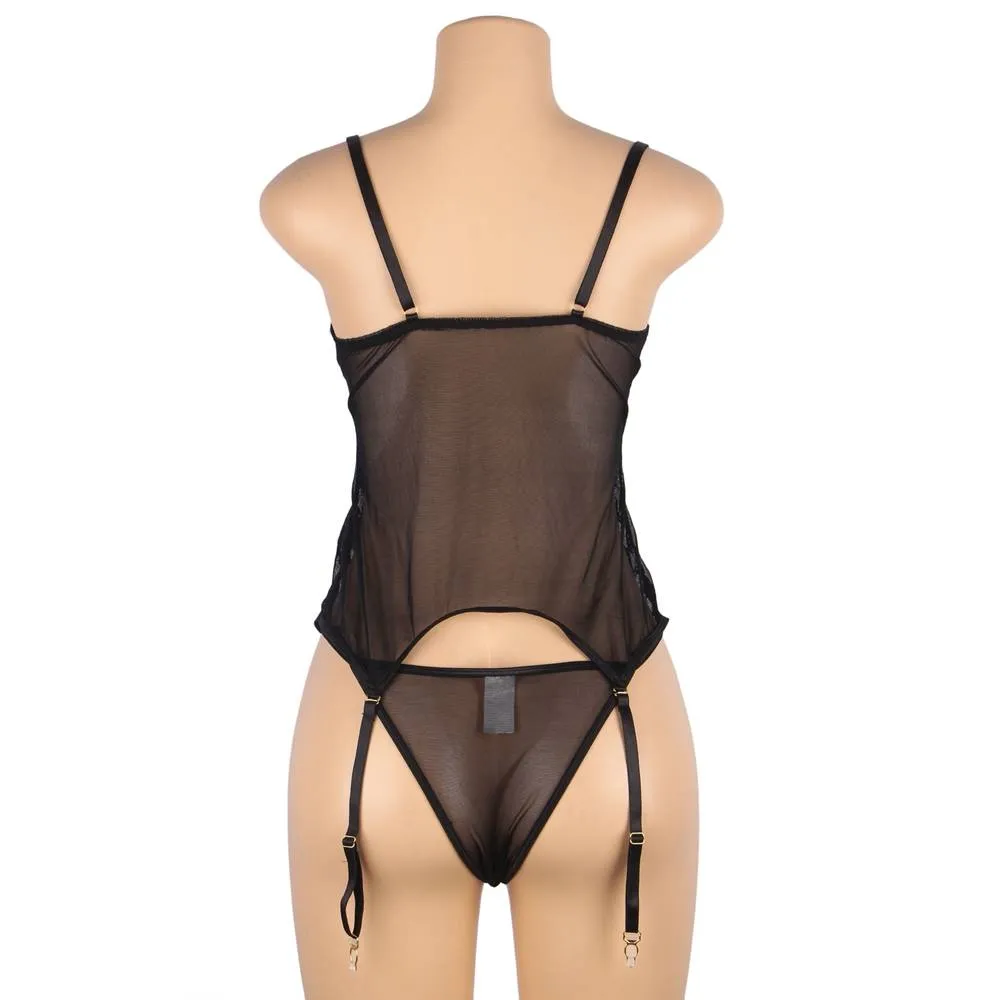 Sexy Lace Stitching Gartered Lingerie Set With Underwire With Farawlaya