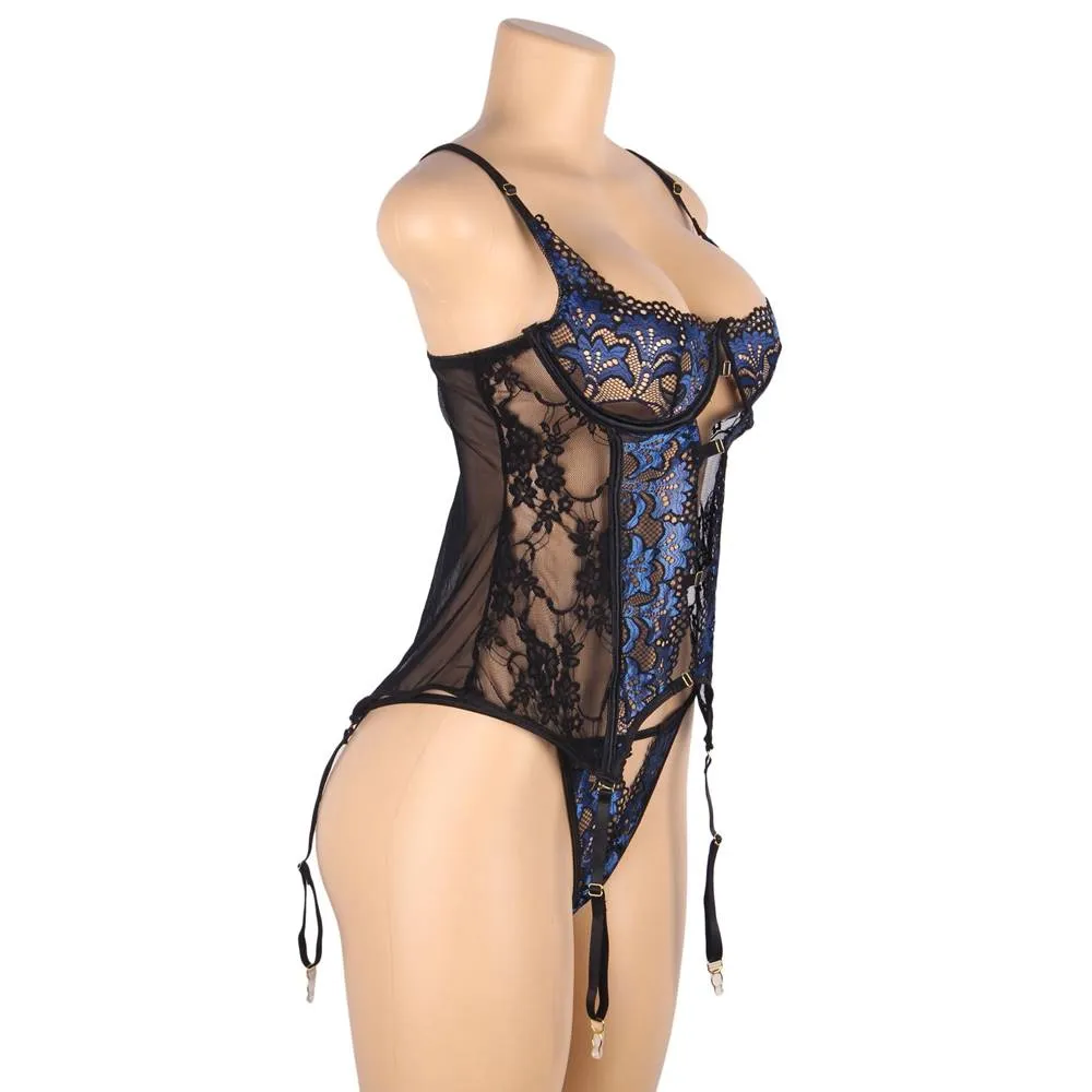Sexy Lace Stitching Gartered Lingerie Set With Underwire With Farawlaya