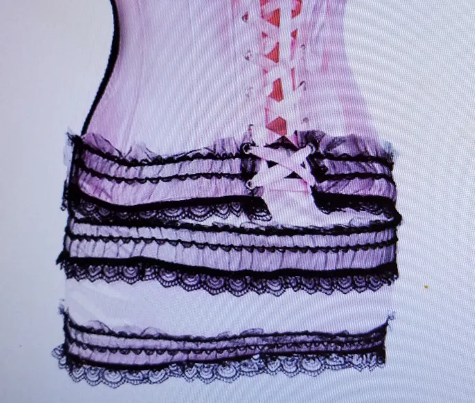 Sexy Lacy Pink Bowtie Ruffle Corset Top With Matching Mini Skirt
