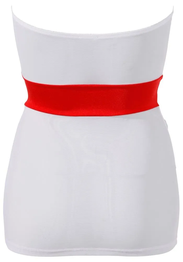 Sexy Nurse Costume Mini Dress With Halterneck, Red Cross Inserts & Suspender Straps
