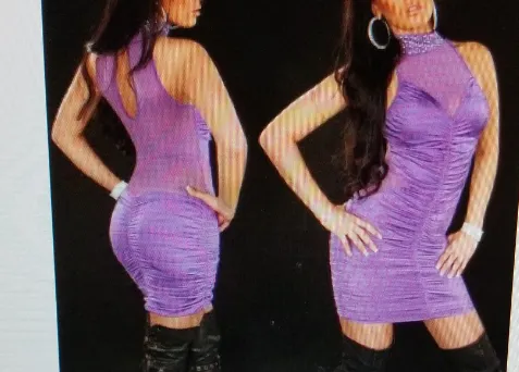 Sexy Purple Sleeveless Shear Rhinestone Neck Mini Dress
