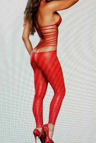 Sexy Red Curve Hugging Hollow Out Faux Leather Body Suit