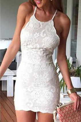Sexy Sheath Mini Party Dress,White Lace Short Homecoming Dress OK461