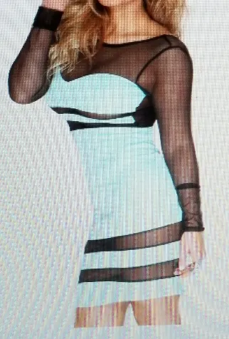 Sexy Sky Blue Long Sleeve Sheer Front/Back Mini Dress
