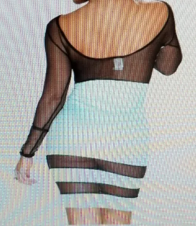 Sexy Sky Blue Long Sleeve Sheer Front/Back Mini Dress