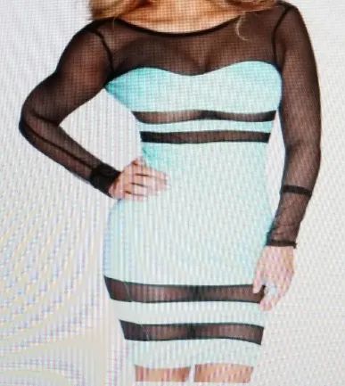 Sexy Sky Blue Long Sleeve Sheer Front/Back Mini Dress