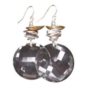 She was Crystal Clear: hand hammered gold, silver, pearl and quartz earring
